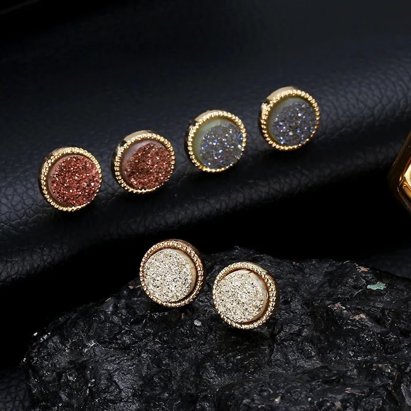 Druzy Drusy Stud Earrings Mini Resin Round Stud Fashion Famous Brand Designer Jewelry Gold Stud