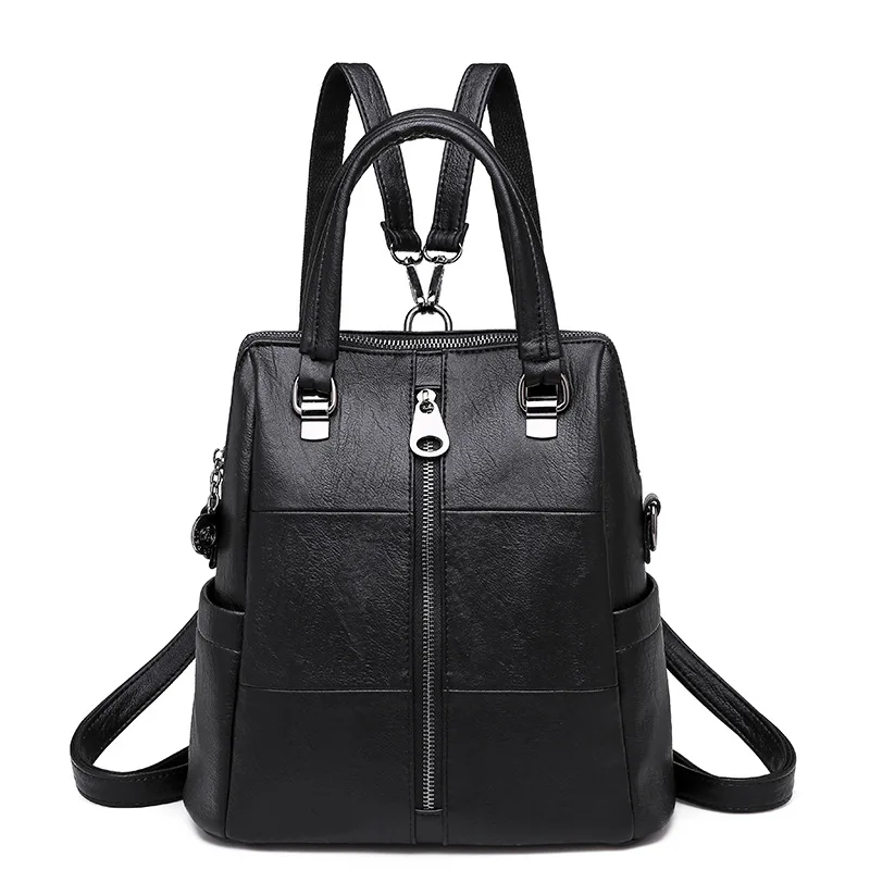 3-в-1 Для женщин рюкзаки Винтаж женские сумки через плечо из мягкой кожи Рюкзак Женская дорожная сумка рюкзак роскошные сумки для девочек Mochilas - Цвет: Black