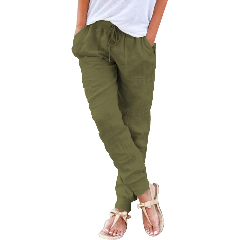 Pantalones holgados de lino y algodón para mujer, mallas tobilleras ajustadas, transpirables, suaves, estilo harén, informal coreano, color negro, 2020