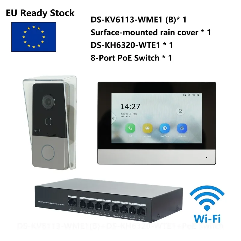 HIK KIS603-P многоязычный 802.3af POE комплект видеодомофона включает DS-KV6113-WPE1(B) и DS-KH6320-WTE1