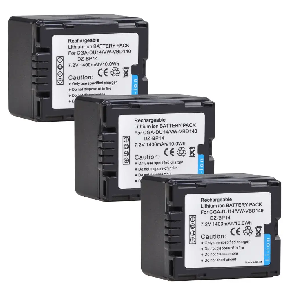 vhbw 3X Batterie Remplacement pour Panasonic CGR-DU06, CGA-DU21, CGA-DU14, CGA-DU12, CGA-DU07 pour caméra vidéo caméscope (1100mAh, 7,2V, Li-ION