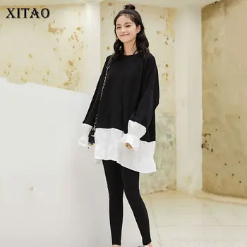 

XITAO Hit Color Fashion Sweatshirt Full Sleeve Patchwork 2020 Spring Pleated Pullover Goddess Fan Casual Sweatshirt ZLL4693