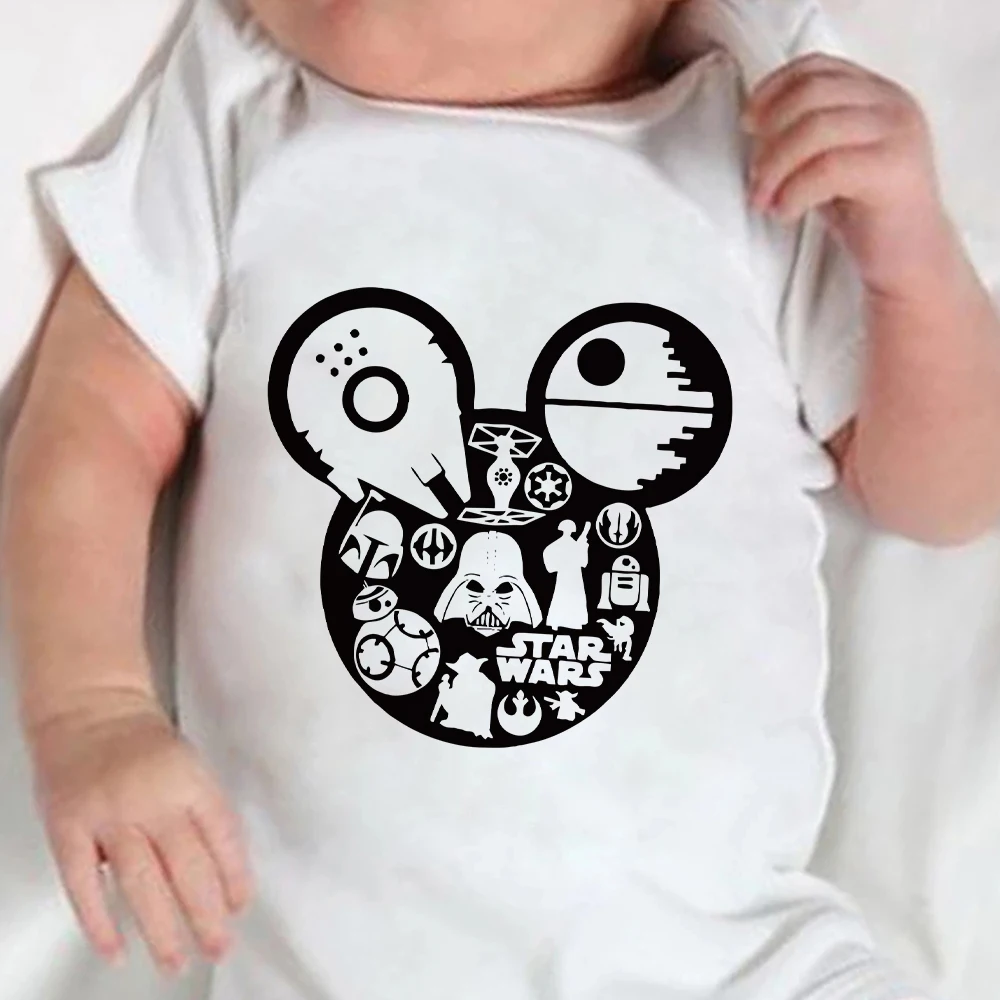 

Star Wars Mickey Mouse Head Printed Newborn Bodysuits Casual Street Tops Harajuku Style Short Sleeve Infant Jumpsuit