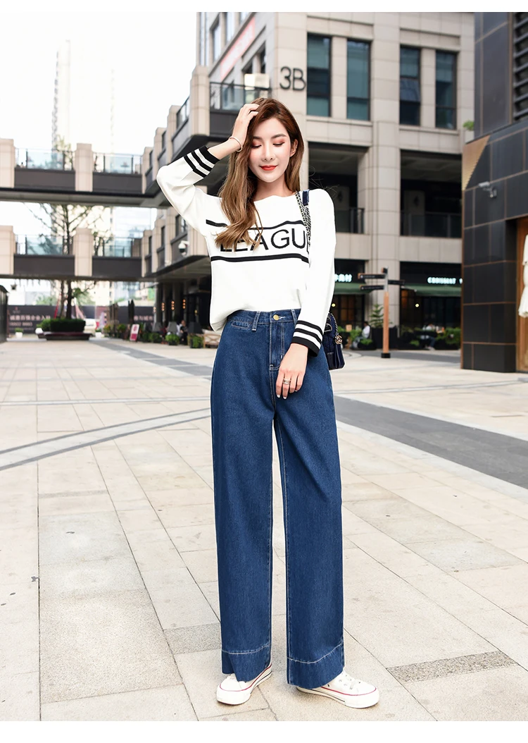 Vintage high waist jeans woman Full Length demin pants trousers Washed plus size jeans Straight blue fashion winter autumn new