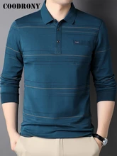 

COODRONY Brand Turn-Down Collar T-Shirt Men Clothes Spring New Arrival Streetwear Striped Pocket Long Sleeve Tshirt Male Z5072