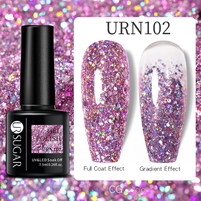 UR SUGAR 7.5ml Pink Reflective Glitter Gel Nail Polish Silver Purple Sequins Soak Off UV Gel Nail Art Manicuring Nail Gel URN102