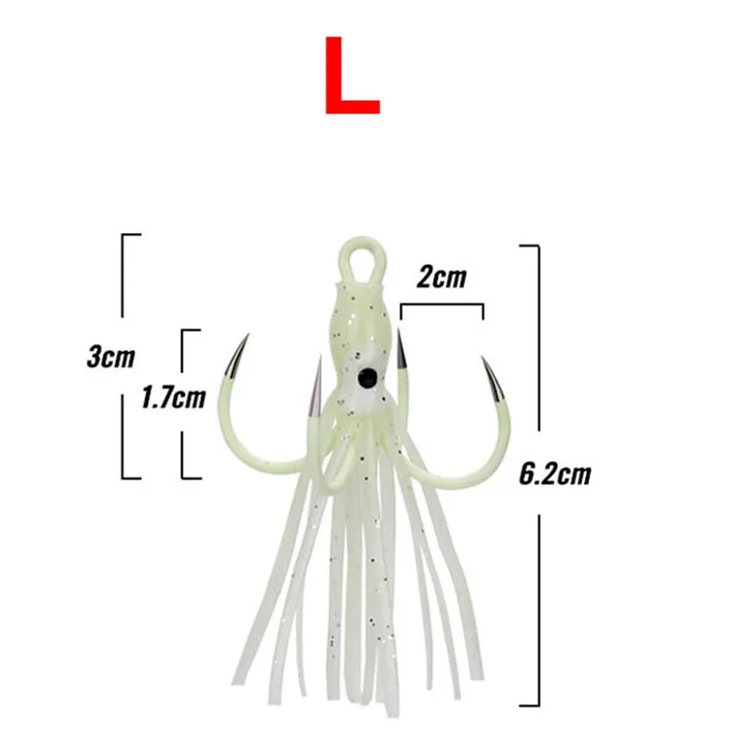 Светящийся рыболовный крючок, светящийся, 6 см, осьминог, кальмар, юбка, четыре крючка, рыболовный крючок, стальной сплав, морская рыболовная приманка, приманка, Джиги, вспомогательный крючок - Цвет: L