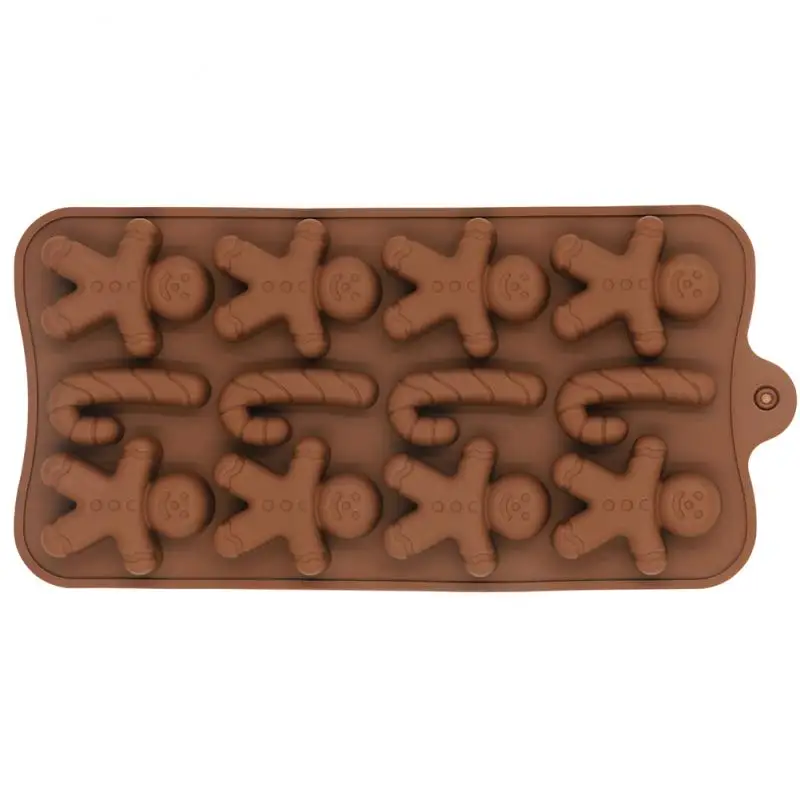 Christmas Cake Mould Crutch Gingerbread Man Silicone Chocolate Mold 12 Cavity DIY Ice Jelly Kitchen Baking Accessories |