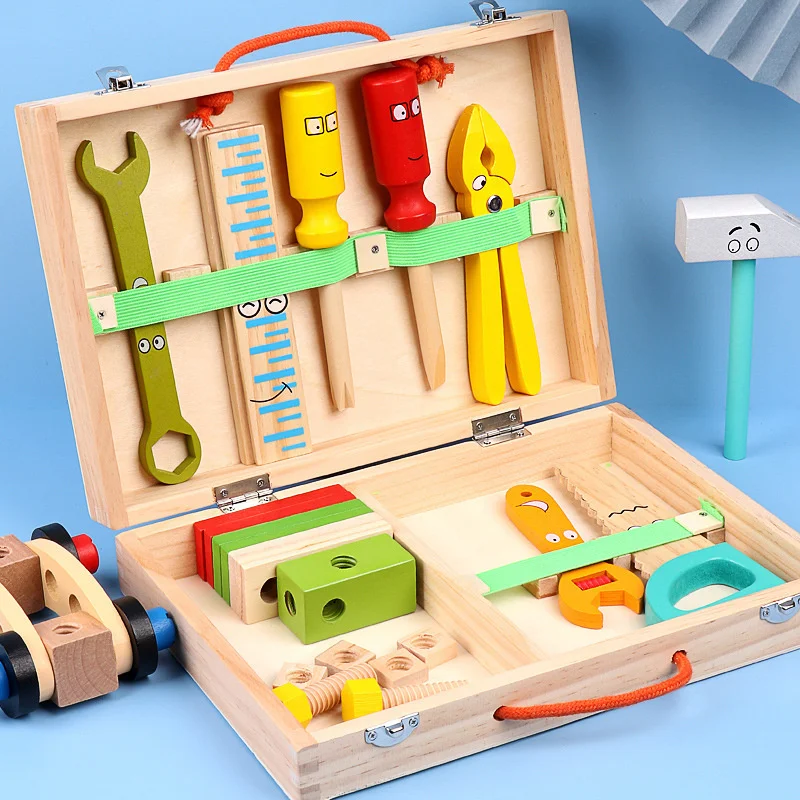 Wooden Toolbox Pretend Play Set Montessori Children Toy For Boys Nut Disassembly Screw Assembly