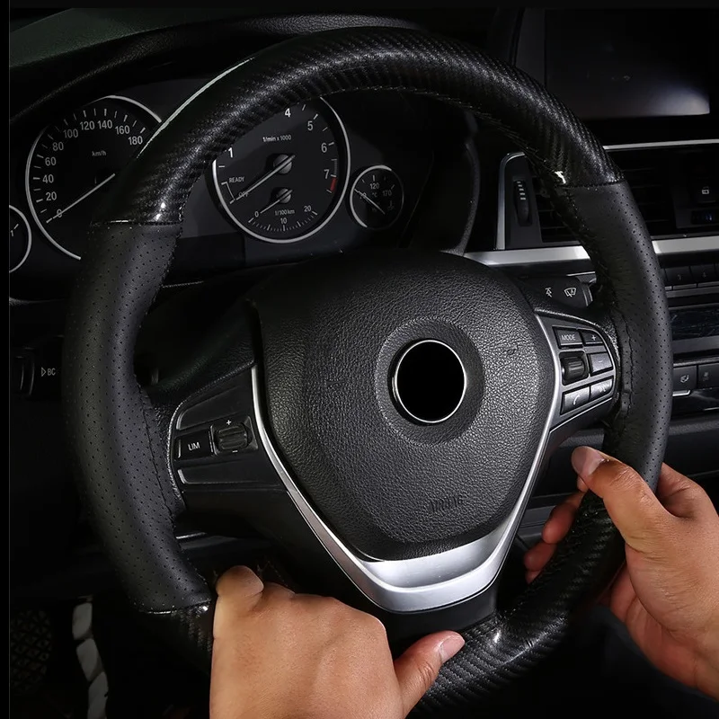 Deluxe Carbon Fiber Hand-stitched Leather Steering Wheel Cover