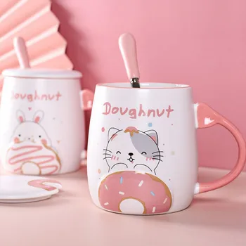 

Cartoon Creative Coffee Mug Cute Funny Personality with Lid Girl Ceramic Mug Handmade Kubek Termiczny Kitchen Drinkware DB60MK