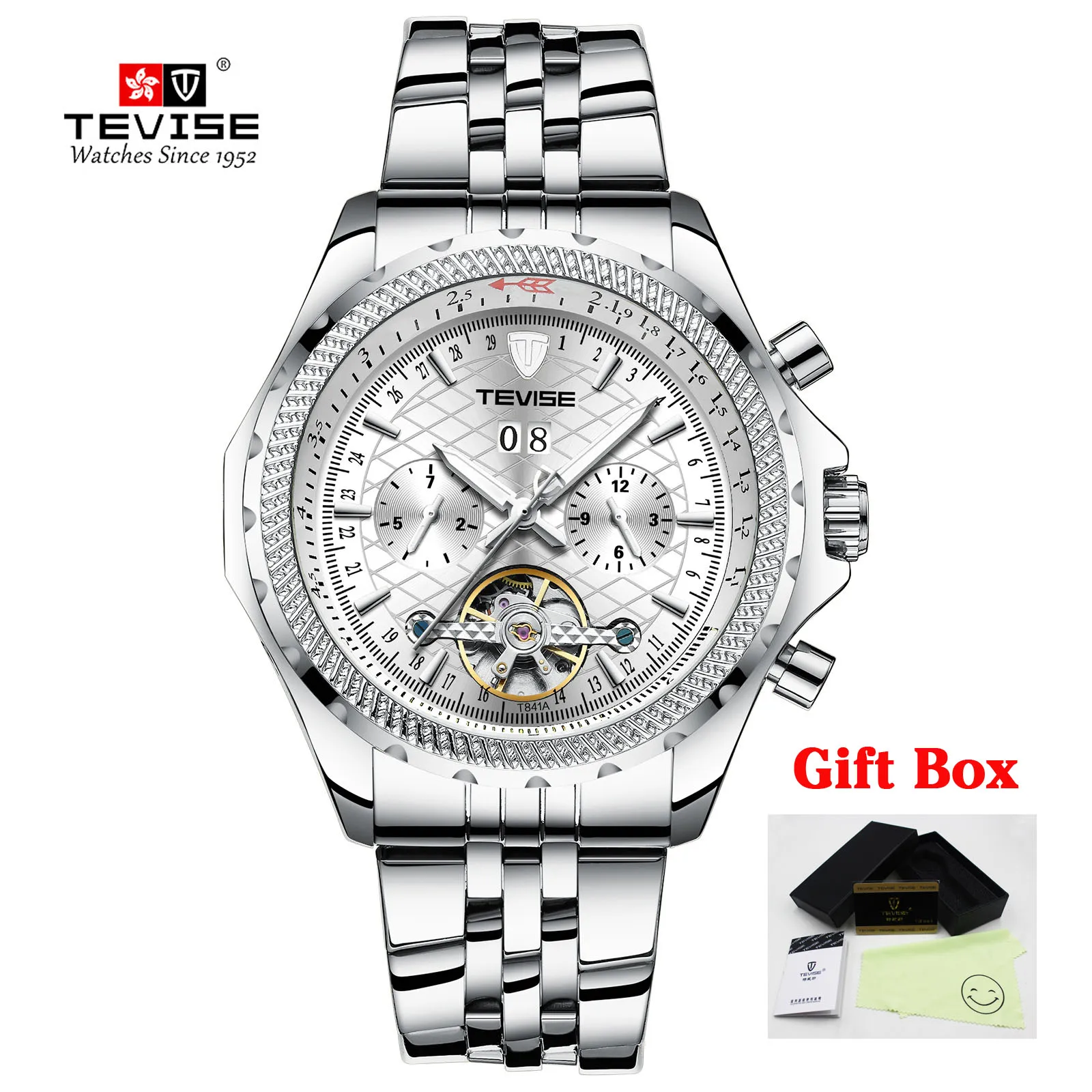 TEVISE steel white Tevise мужские часы automatic Tourbillon механические часы для мужчин с автоматическим заводом мужские роскошные золотые наручные часы Relogio Masculino - Цвет: TEVISE steel white