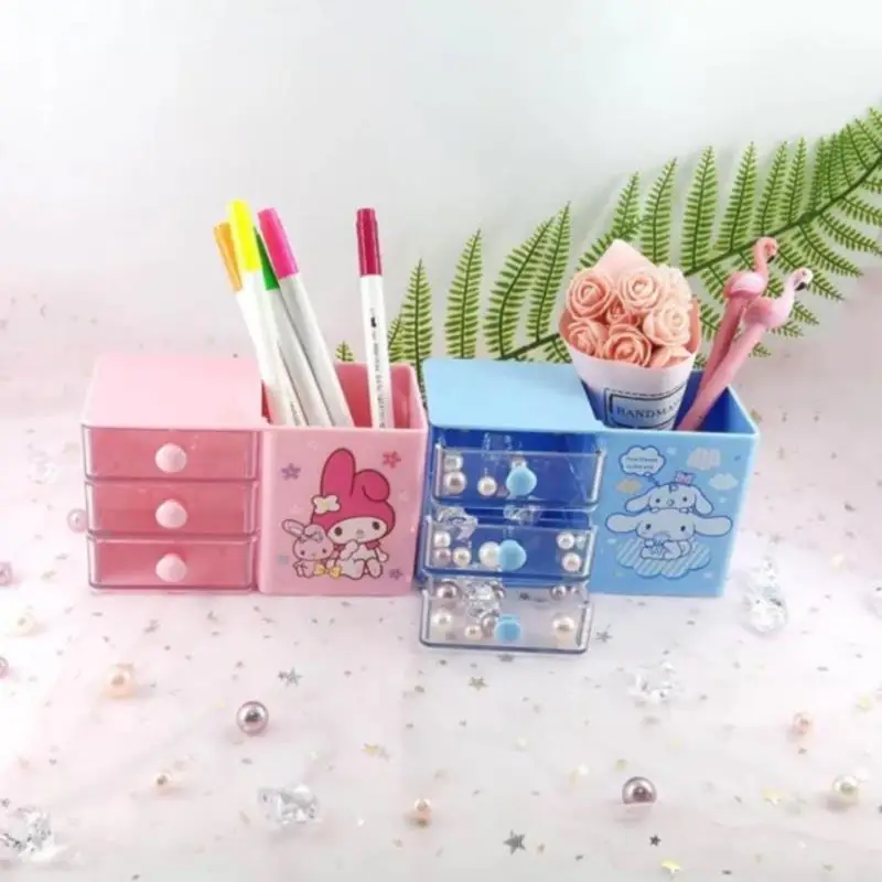 Kawaii ABS 2 in 1 Multifunctional Desktop Organizer Pen Holder Collection Make Up Box School Stationery Office | Дом и сад