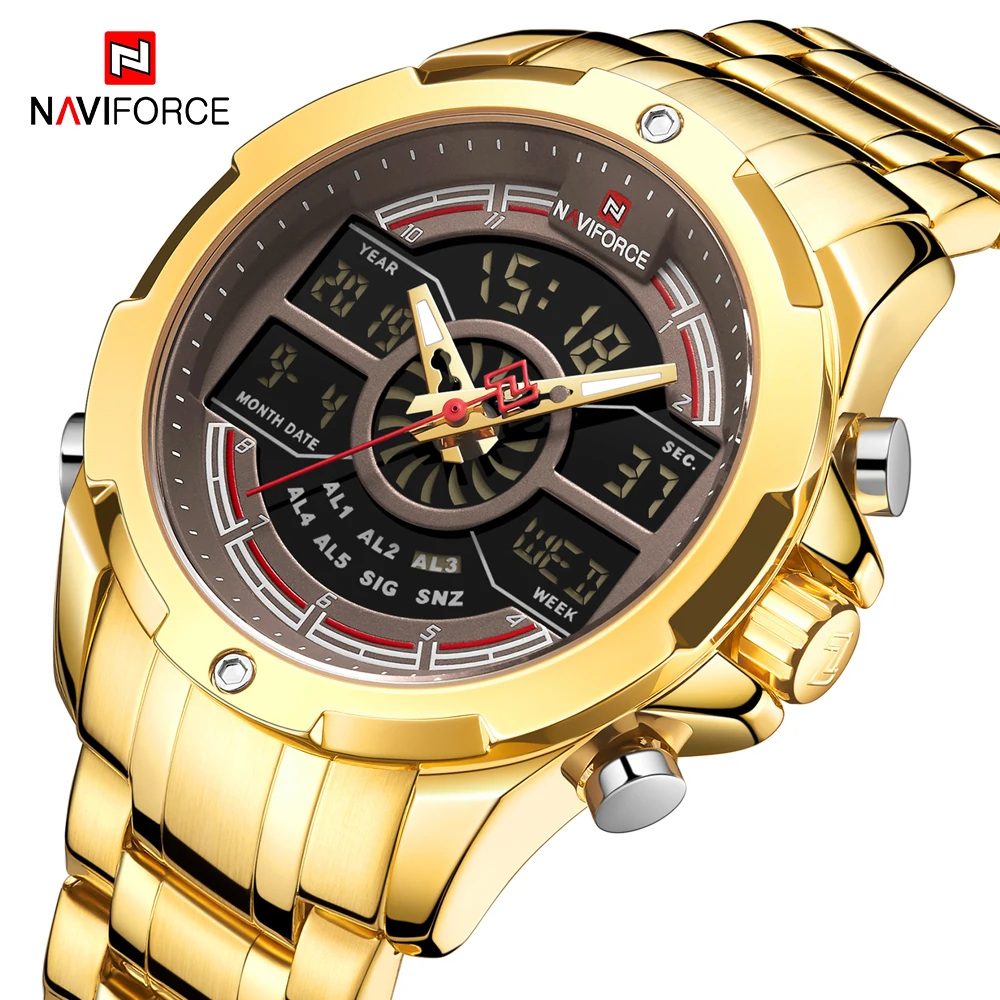 NAVIFORCE Analog Digital Watches Men s Luxury Stainless Steel Sports Men Military Fashion Wristwatches Gold Quartz 1