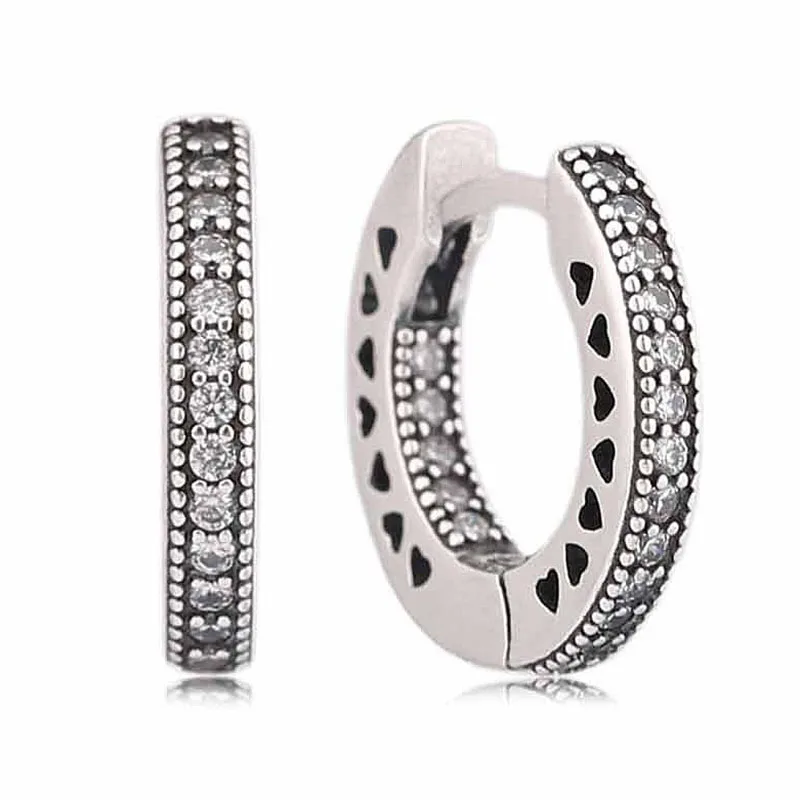 

Authentic 925 Sterling Silver Hearts of Hoop Earrings, Clear CZ Compatible with European Jewelry