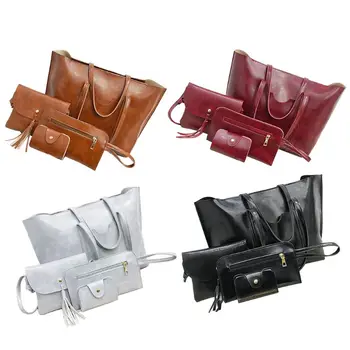 

THINKTHENDO 4Pcs/set Leather Women Handbag Shoulder Bag Tote Card Holder Purse Messenger Satchel Top Handle Bags