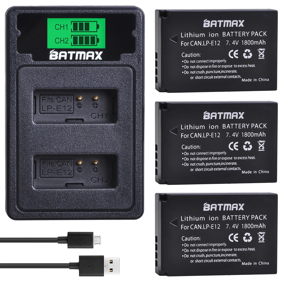 3B with charger Аккумулятор для камеры Batmax LP-E12 LPE12+ ЖК-Зарядное устройство USB с портом type C для Canon EOS M50, EOS M100, 100D Kiss X7 Rebel SL1 - Цвет: 3B with charger