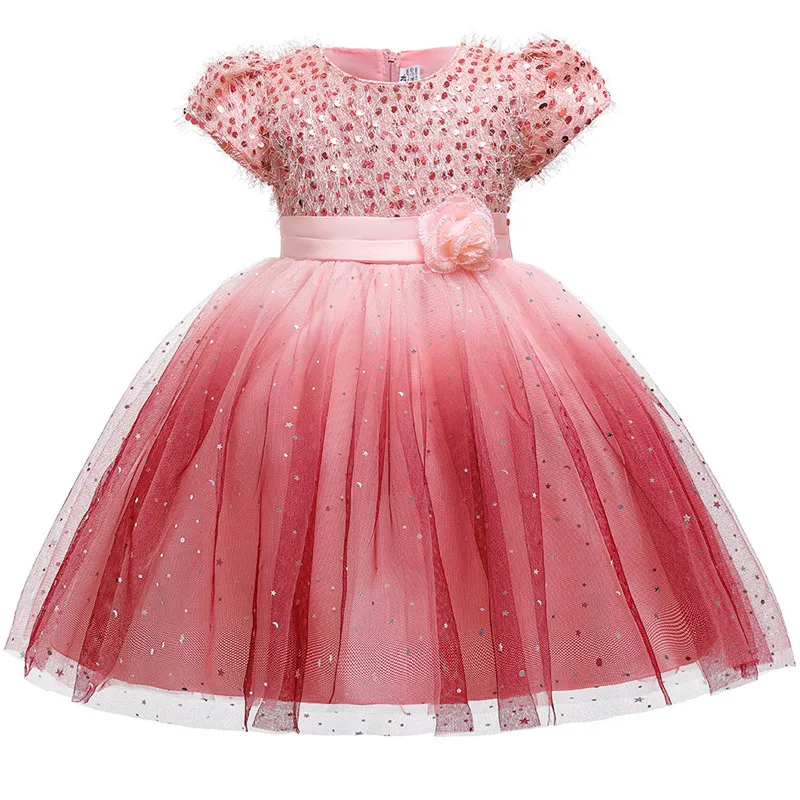 

New Kids Baby Space Sequin Star Gradient Mesh Dress Girl Princess Party Casual Wedding Flower Dress Clothes for 4-9T