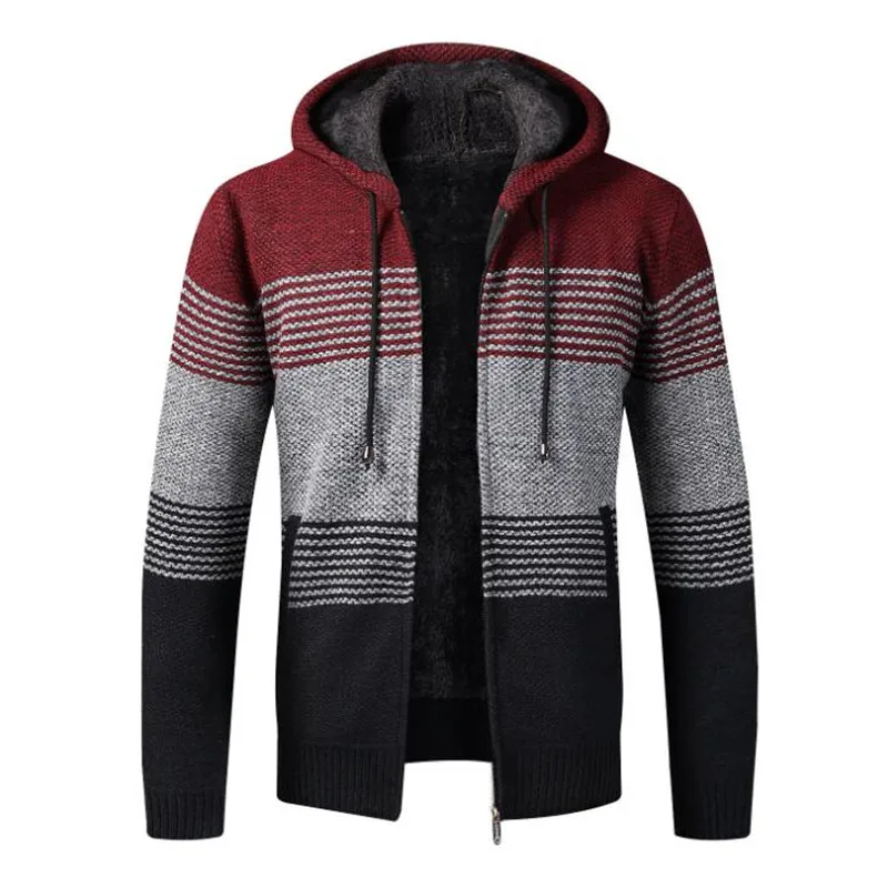 Men's Sweater Coat Spring Autumn Mens Hooded Stripe Coat Thick Zipper Sweater Cardigan Jumpers Male Men's Sweater Coat Spring Autumn Mens Hooded Stripe Coat Thick Zipper Sweater Cardigan Jumpers Male
