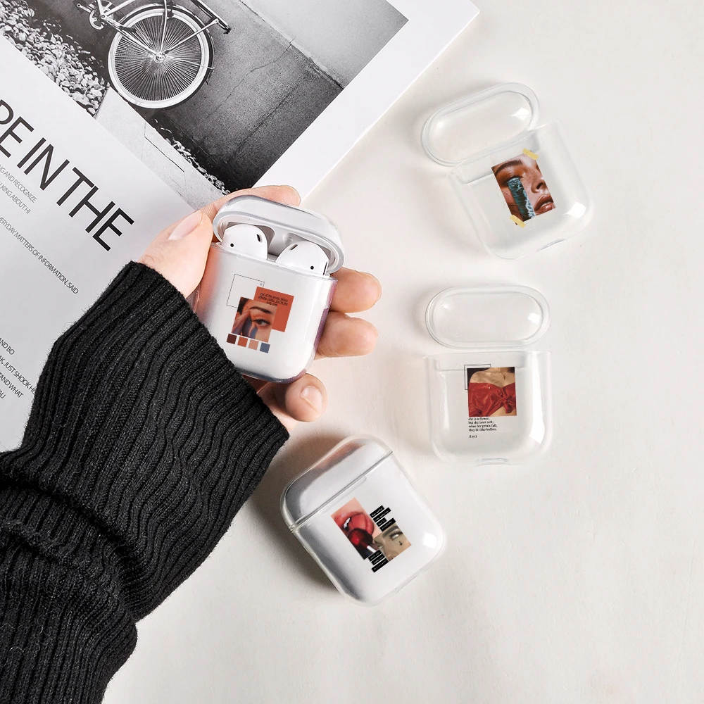 

Luxury Earphone Case For Apple AirPods1/2 Case Vintage Painting Beauty Girl Eye Transparnent Wireless Headphone Protective Cover