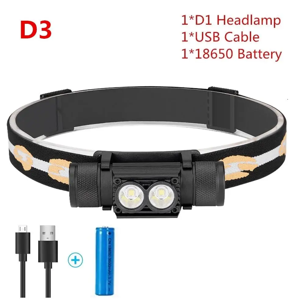 D3 With Battery CREE XM L2 светодиодный мини головной свет USB Белый свет Головной фонарь фонарик 18650 батарея налобный фонарь для кемпинга охоты - Испускаемый цвет: D3 With Battery
