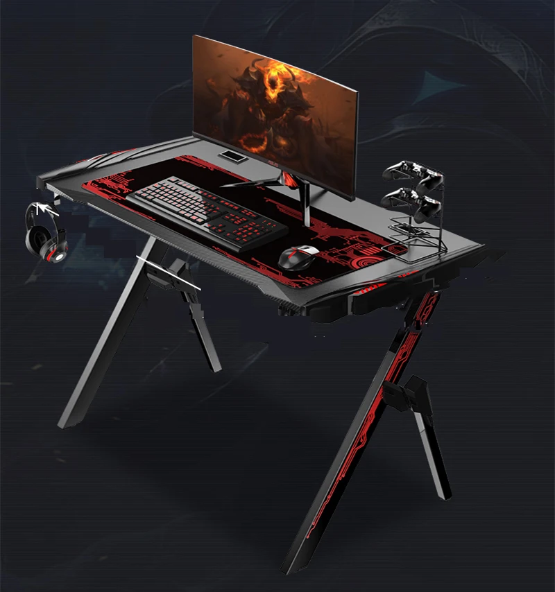 Black Gaming Desk Tarantula Foot-Shaped Computer Table with Headphone Hook Water Cup Holder RGB Light Gamer for Men Childe | Мебель