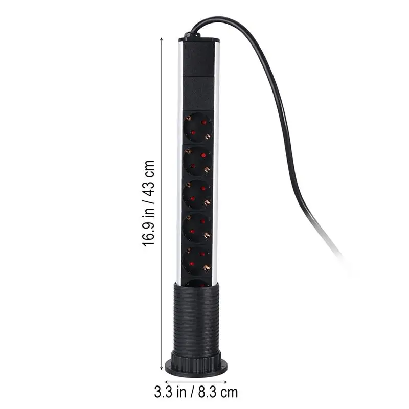 Foxnovo 6 EU Plugs + 2 USB Ports Pull Pop Up Electrical Power Socket Strip 1.8m Electric Safe Outlet for Tabletop Worktop