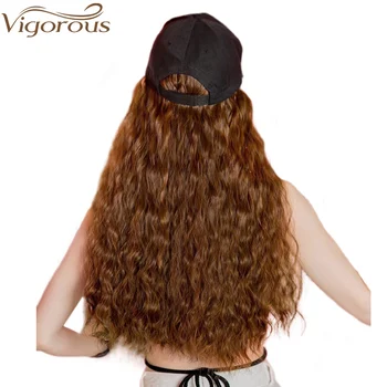 

Vigorous New Baseball Cap with Water Wave Hair Extensions Black Cap with Long Synthetic Hair Extensions for Girls Easy to Wear