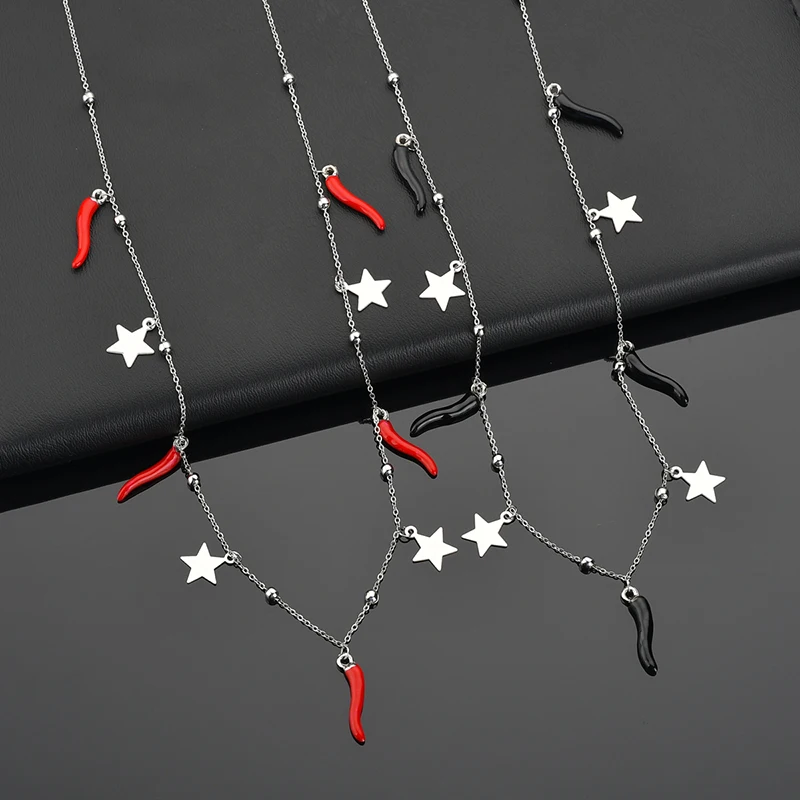 Черный красный цвет Геометрическая Звезда Чили ожерелье с перчиком с бусинами из нержавеющей стали колье ожерелье лучший друг подарок