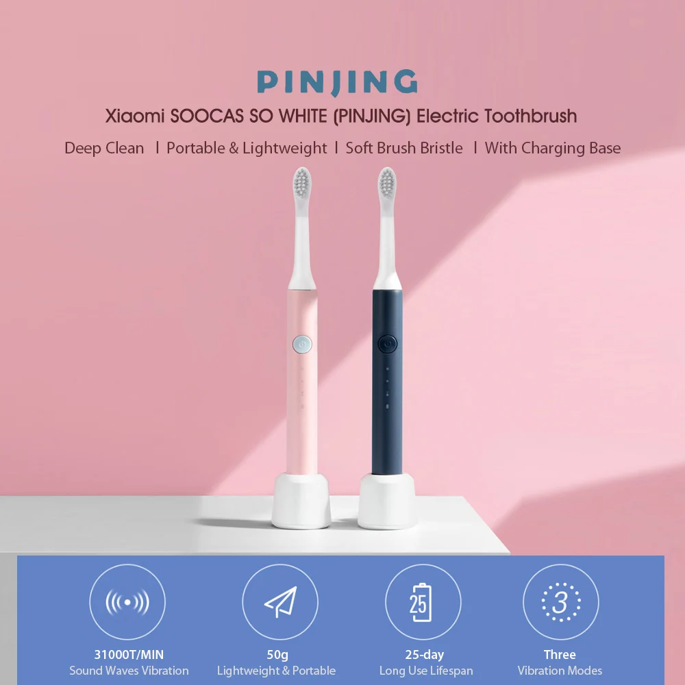 SOOCAS SO WHITE Electric Toothbrush Wireless USB Rechargeable Teeth Cleaning Brush Sound Waves Smart Ultrasonic Whitening Brush SOOCAS SO WHITE Electric Toothbrush Wireless USB Rechargeable Teeth Cleaning Brush Sound Waves Smart Ultrasonic Whitening Brush