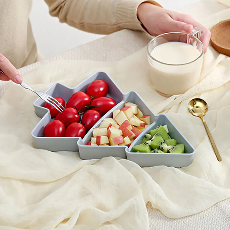 Поднос для закусок, фруктовый поднос, тарелка для орехов, прочная, крепкая форма дерева, пластик, год, 3 сетки, хранение, рождественский подарок, многофункциональное