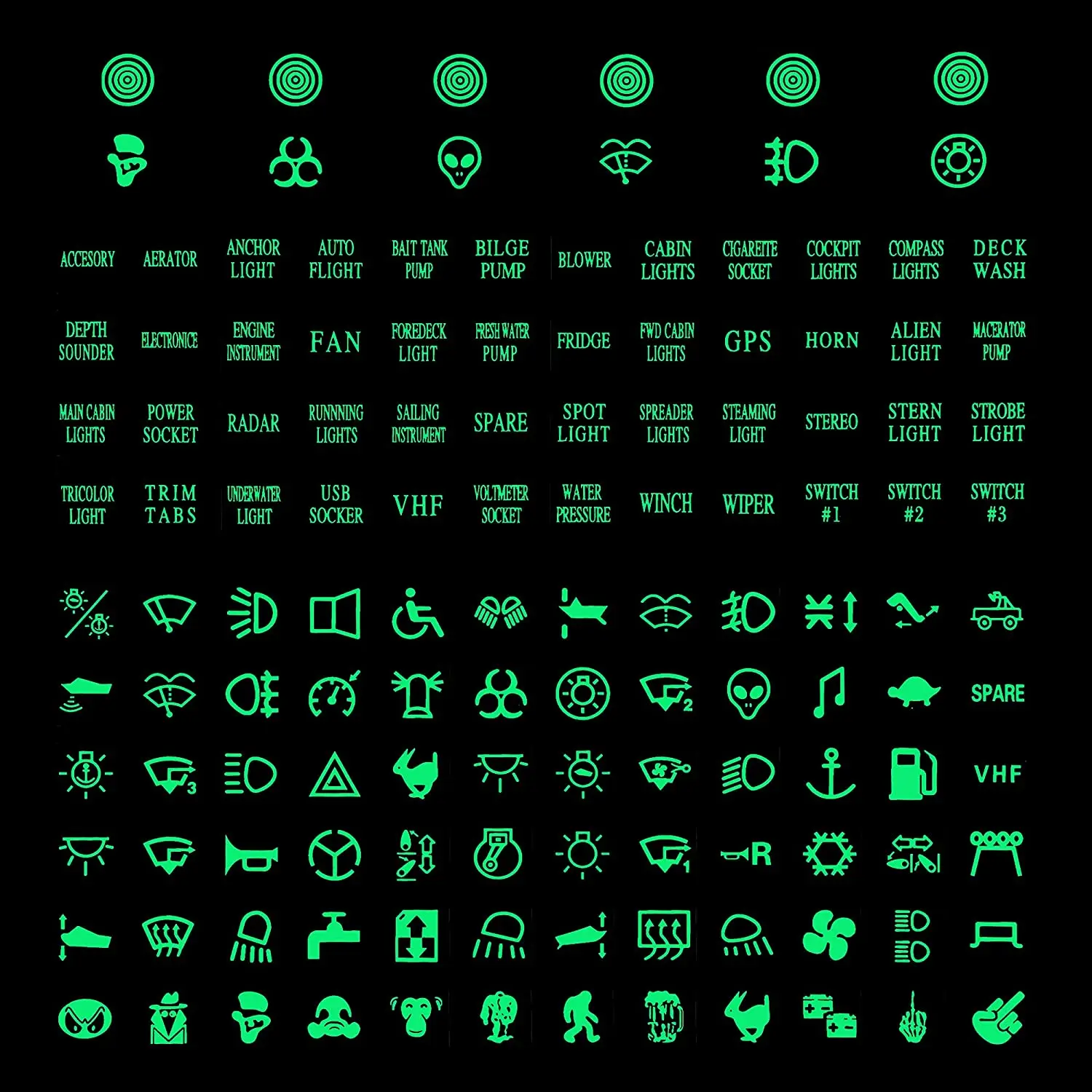 120 Sticker Rocker Switch Label Decal Circuit Panel Luminous Sticker For Car Marine Boat Truck