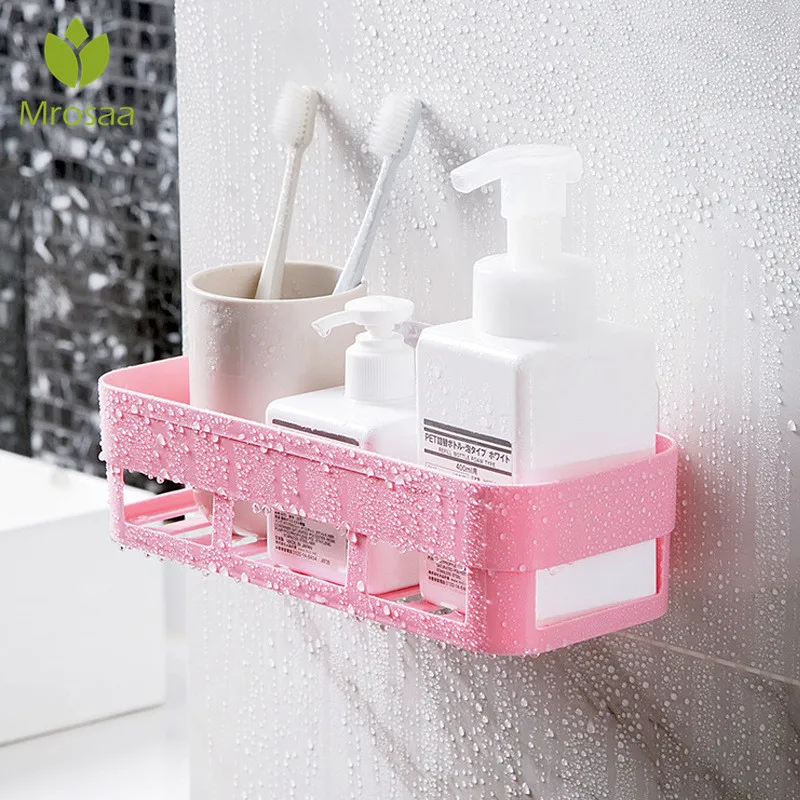 

Bathroom Storage Shelf & Rack Waterproof Floating Shelf Home Decoration Kitchen Accessories Free Punching Wall Hanging Holder