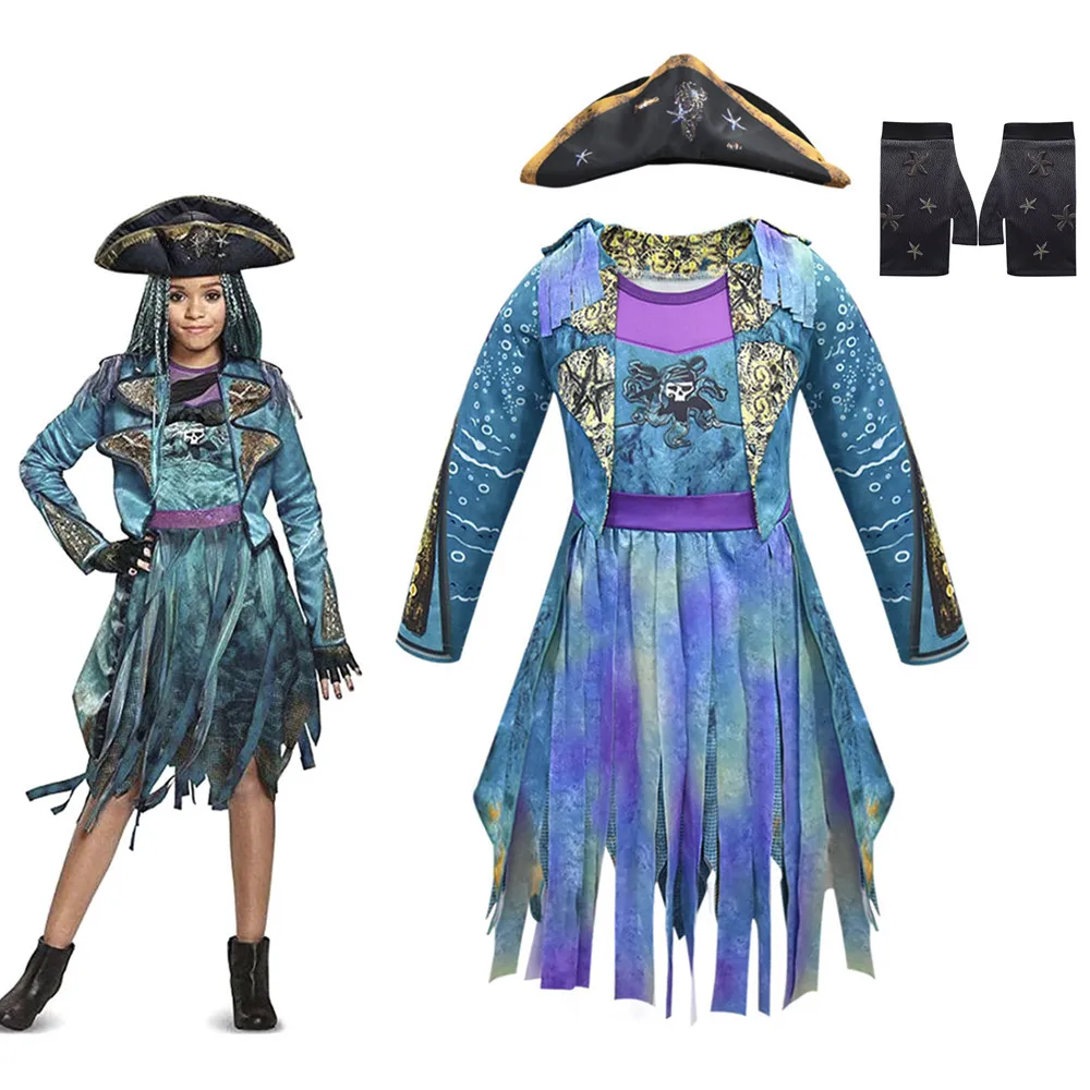Г., лидер продаж, платье для девочек с изображением потомков 3 ЕВИ, маскарадный костюм на Хэллоуин для детей, маскарадный костюм из 3 предметов