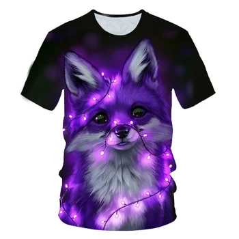 

Colorful fox 3D Printing Male Tee Shirt Leisure Crew Neck Breathable Fashion Men Tshirts Lights 3D Print t shirt Men/Women Tops