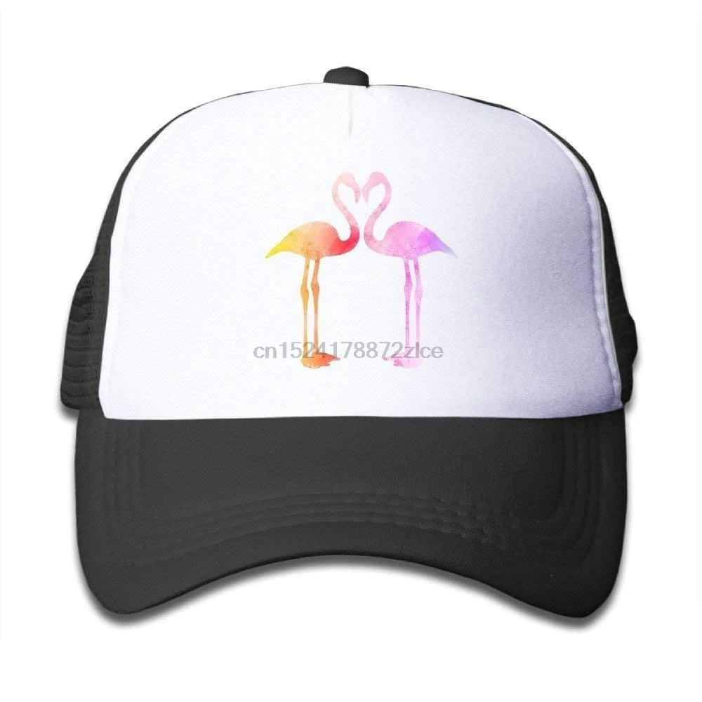Акварель Фламинго Любовь Дети сетки Кепка Дальнобойщик Кепка s шляпа Регулируемая черная