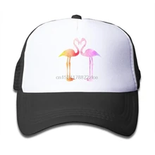 Акварель Фламинго Любовь Дети сетки Кепка Дальнобойщик Кепка s шляпа Регулируемая черная