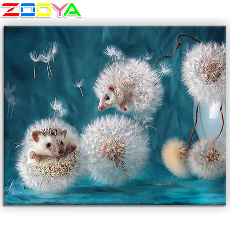 Full Round Square 5D Diy Dandelion Diamond Painting Animal Hedgehog Diamond Embroidery Cross-Stitch Rhinestone Diamond Mosaic