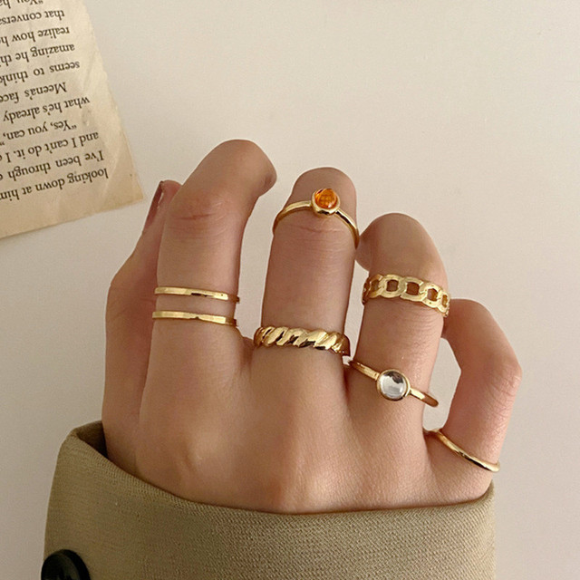 Color Hollowed Heart Shape Open Ring Set Design Cute Fashion Love Jewelry For Women Girl Gifts Adjustable Birthday Party