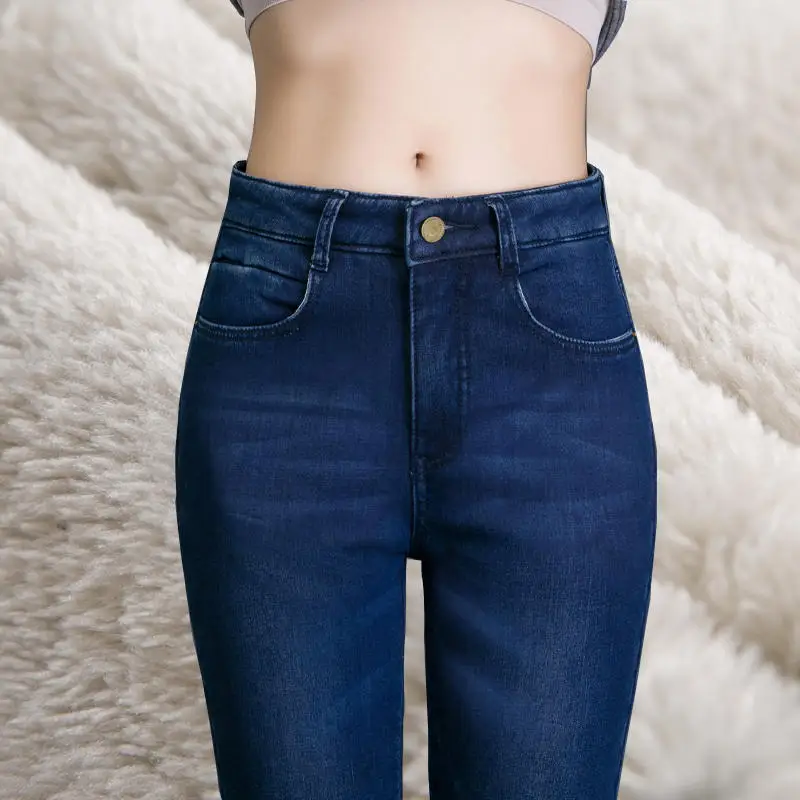 

Plus Velvet High Waist Jeans Women Warm Stretch Denim Femme Winter Jeans Pencil Pants Streetwear Boyfriend Jeans For Women Q1863
