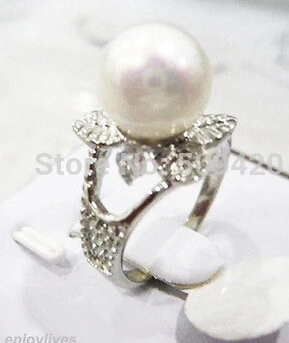 free shipping &gt&gt&gtWhite South Sea Shell Pearl White Gold Plated Flower Ring Size: 6.7.8.9 | Украшения и аксессуары