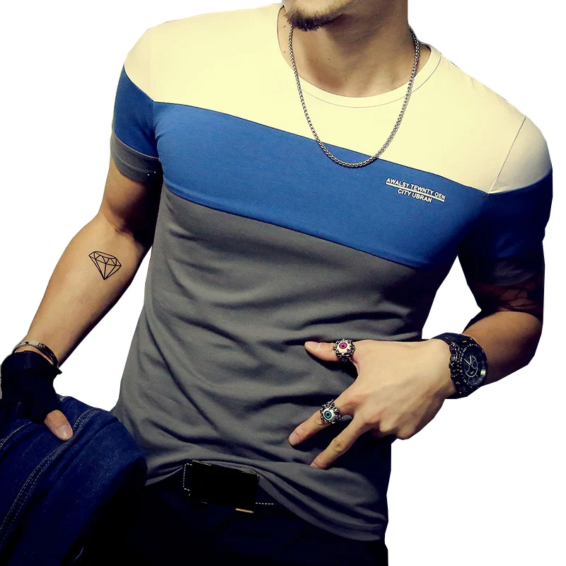 Letnia moda męska koszulka patchworkowy w stylu Casual koszulka z krótkim rękawem męska odzież Trend Casual Slim Fit Hip-Hop koszulki 5XL 5 Letnia moda męska koszulka patchworkowy w stylu Casual koszulka z krótkim rękawem męska odzież Trend Casual Slim Fit Hip-Hop koszulki 5XL 5