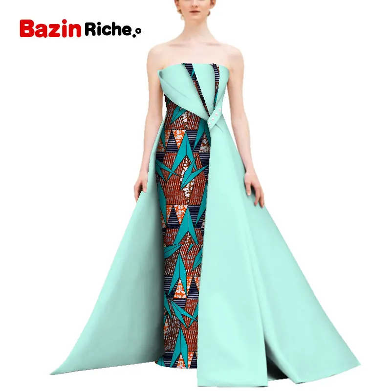 10 Африканский принт длинное платье с русалочкой для Для женщин Bazin Rich от плеча до пола-Длина платья африканский дизайн Костюмы WY5111 - Цвет: 10