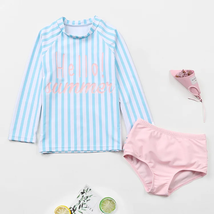 blue stripe Детский купальный костюм для девочек; коллекция года; детский купальный костюм для девочек; бикини для девочек; детская одежда с длинными рукавами - Цвет: blue stripe