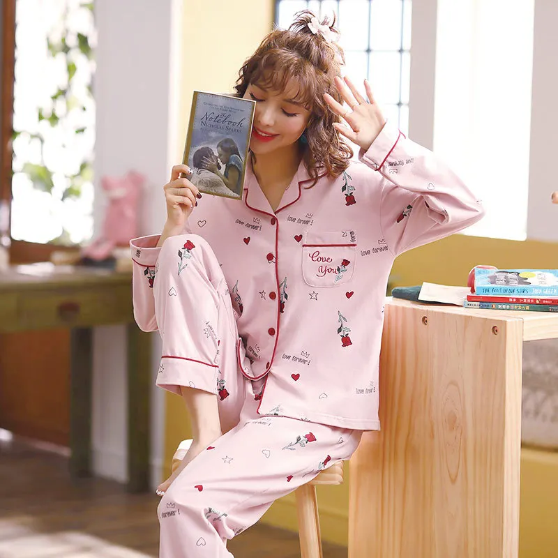 

Qt1912 # Small Rose Cardigan JZ Long Sleeve Sweet Pajamas Homewear Set Series