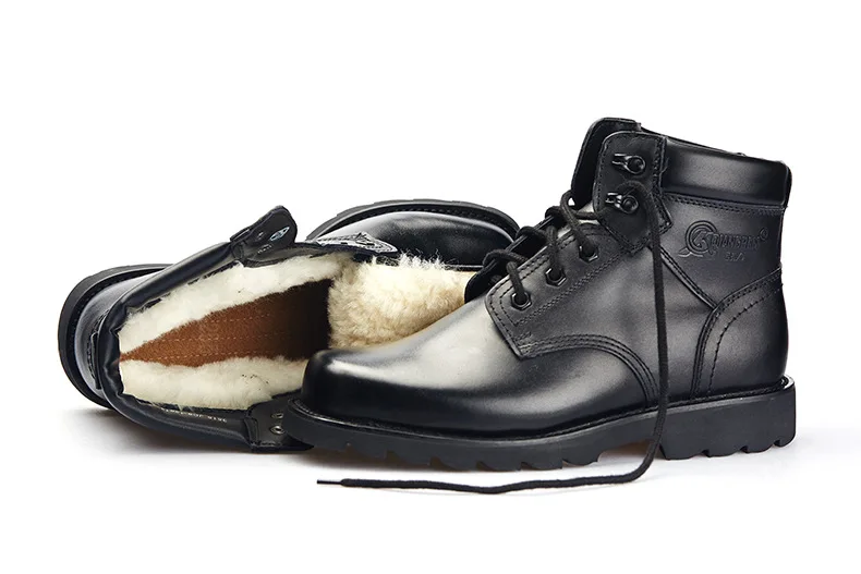 

3515 QIANGREN Wool Combat Boots Winter Men Cotton-padded Shoes Hight-top Outdoor Genuine Leather Warm Outdoor Cotton Boots