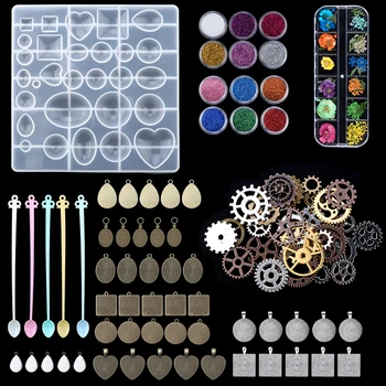 

A Set Epoxy Resin Casting Mold Kits Metal pendant molds Epoxy filling Glitter Dried flower for Jewelry Making Supplies Craft DIY