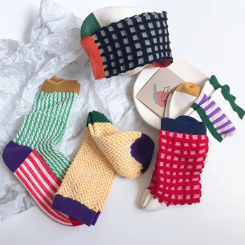 

Ms Socks Women Ins Wind Network Red Sox In A Color Hosiery Geometric Grid Heaps Hand Sewing Cotton Women Socks Meias Happy Socks