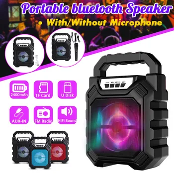 

KTV Speaker bluetooth 4.2 TF USB AUX FM Function 4 Inch 5W Portable Speaker For Home Outdoor Karaoke+2400 mAh Battery+Mic