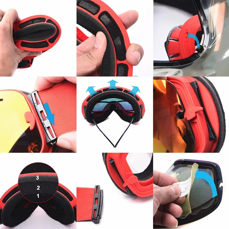 Ski Snowboard Goggles, Professional Snow Wide Angle Glasses With Double Layers Anti-Fog UV400 Men Women Snowmobile Ski Googles 2